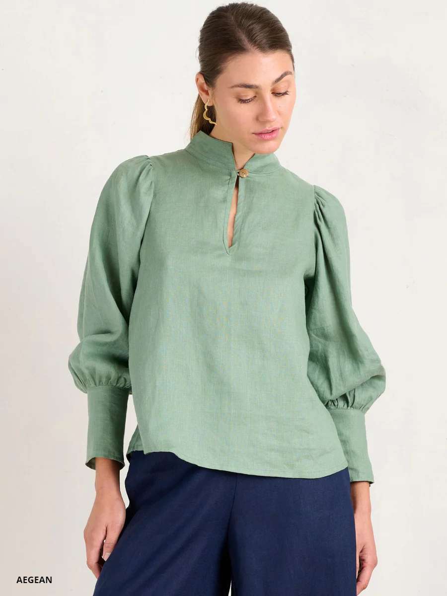 State of Embrace Linen Blouse with Angled Cuff