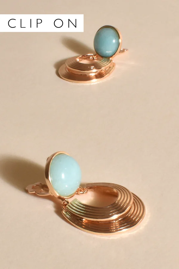 STONE TOP CURVED METAL EVENT CLIP ON EARRINGS - MINT