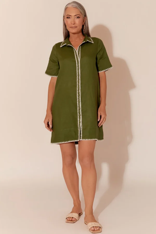 Adorne Ebony Stitched Edge Dress Green