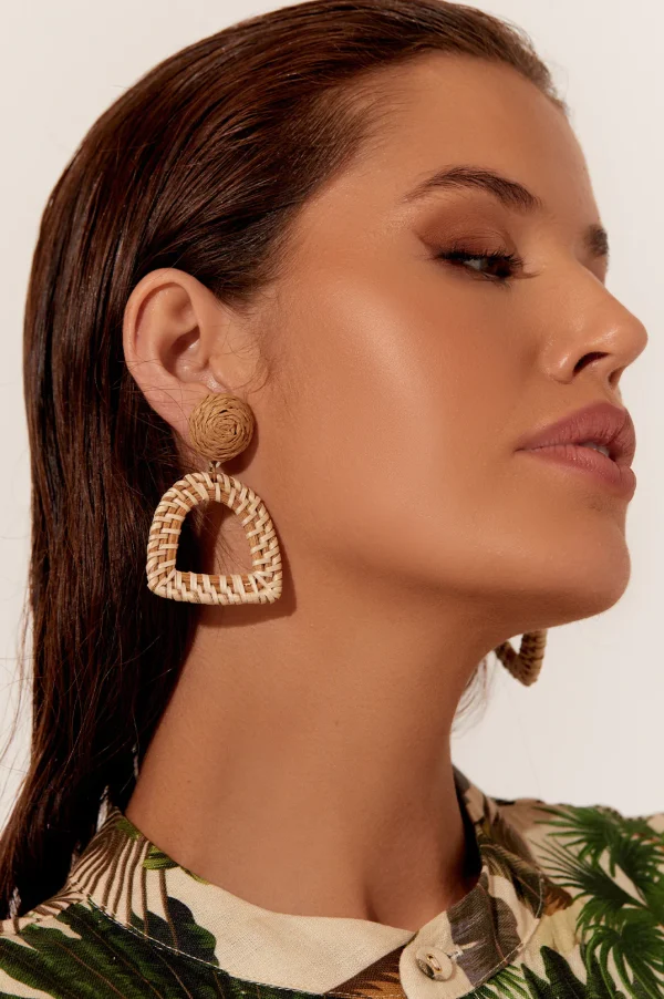 Adorne Natural Arch Rattan Earrings - Camel/Natural