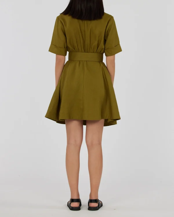 Amelius Cadence Linen Mini Dress Olive