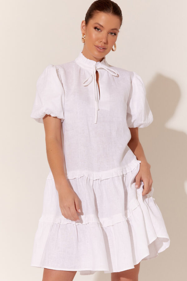 Adorne Ariel Short Sleeve Linen Dress White