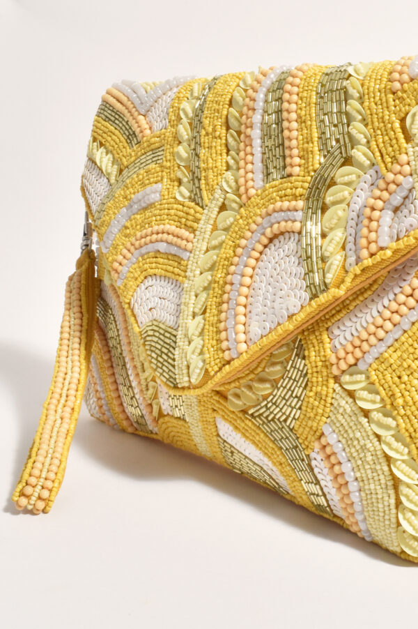 Adorne Bead Sequin Mix Pattern Fold Over Clutch Yellow