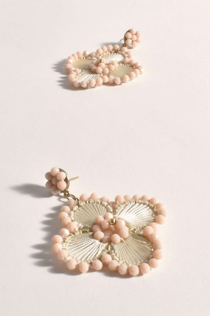 Adorne Beaded Edge Flower Earrings White