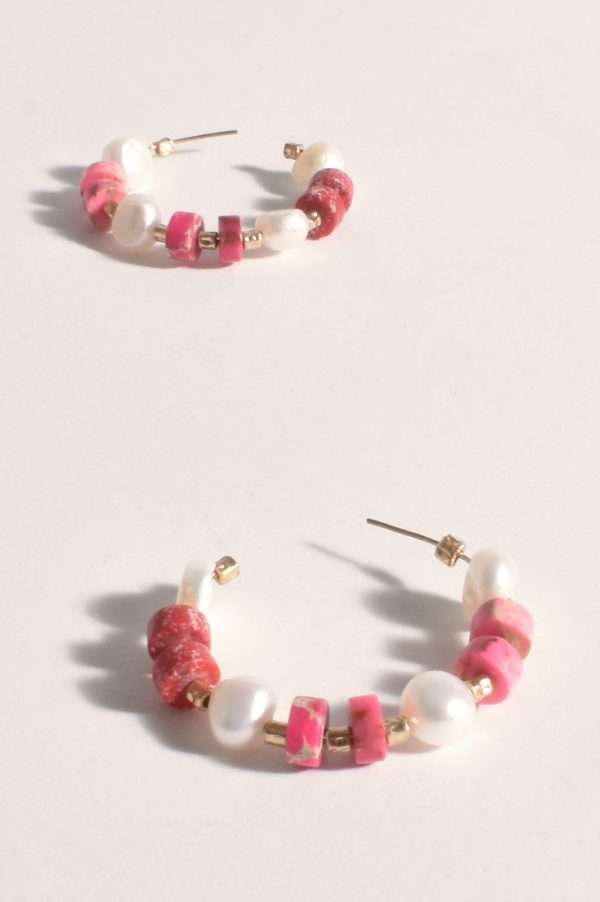 Adorne Boxy Stone and Pearl Mix Hoops