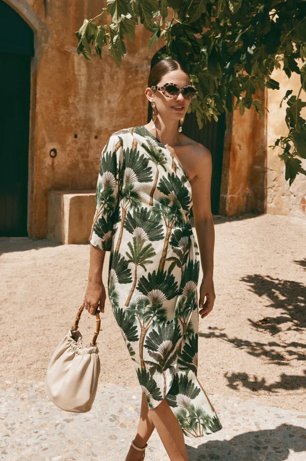 Adorne Eva Palm Asymmetrical Dress - Print
