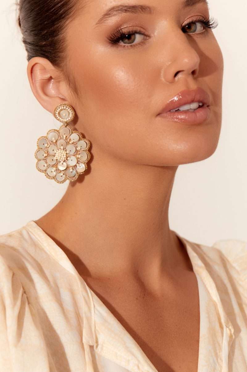 Adorne Layered Shell Statement Earrings Natural Cream