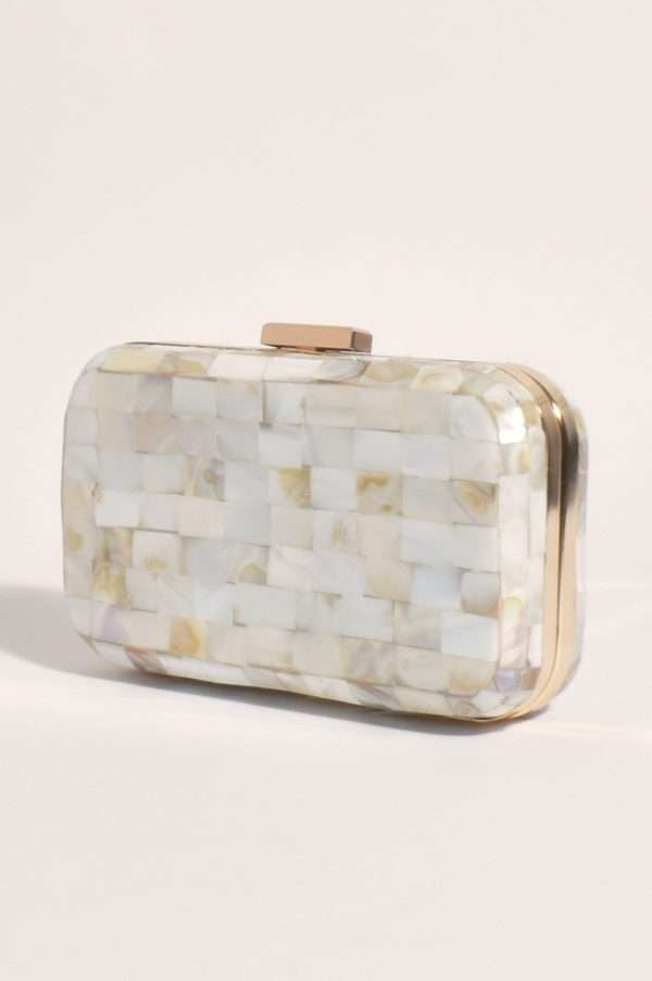 Adorne Mother of Pearl Structured Event Clutch Cream/Gold