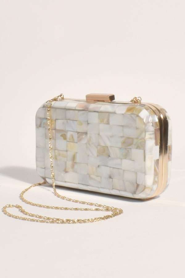 Adorne Mother of Pearl Structured Event Clutch Cream/Gold