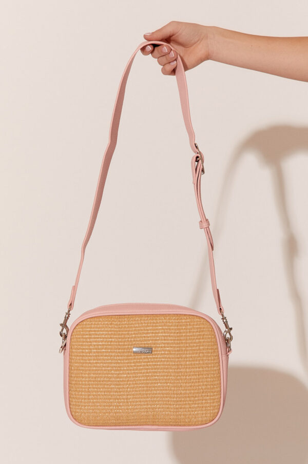 Adorne Paloma Weave Contrast Trim Camera Bag Pink