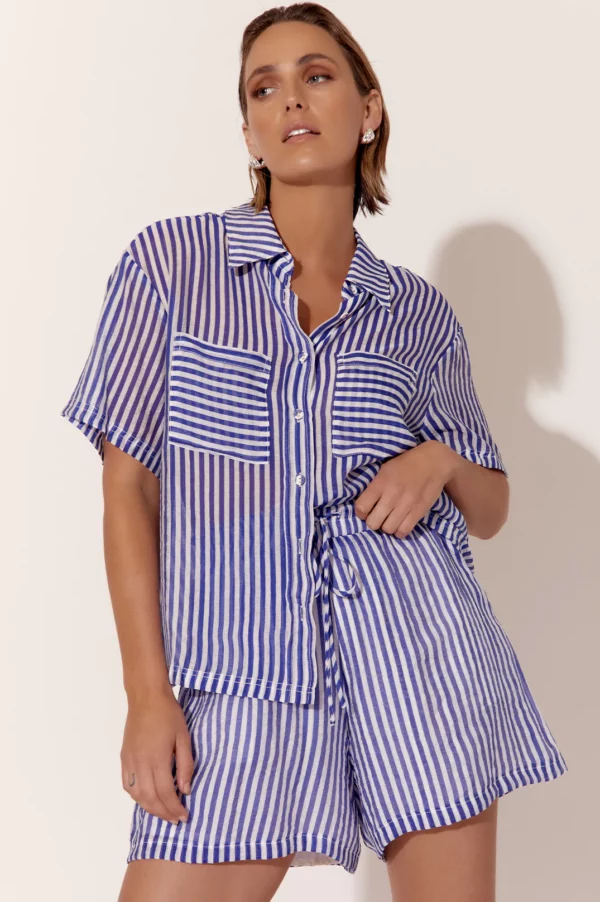 Adorne Ayla Short Sleeve Stripe Shirt - Blue