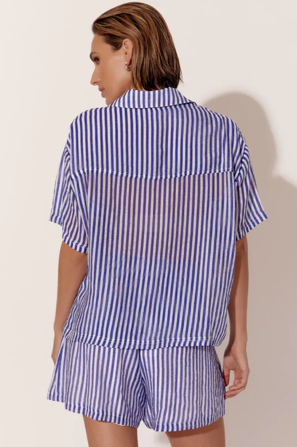 Adorne Ayla Short Sleeve Stripe Shirt - Blue