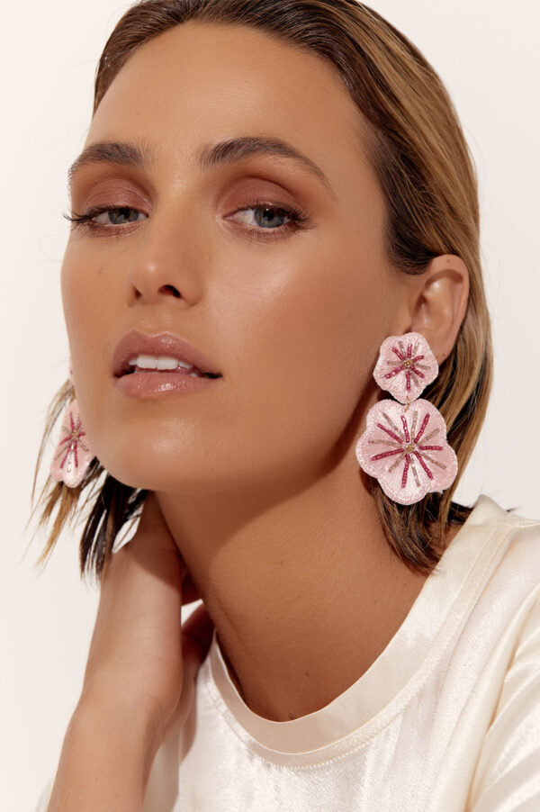 Adorne Double Stitched Flower Earrings Pink