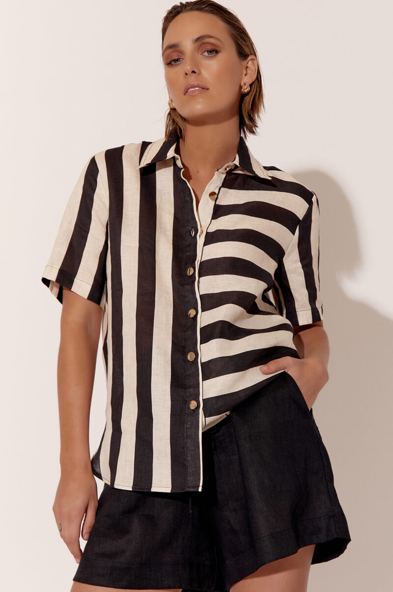 Adorne Nancy Stripe Linen Shirt Cream/Black