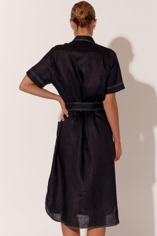 Adorne Petrina Short Sleeve Linen Dress Black
