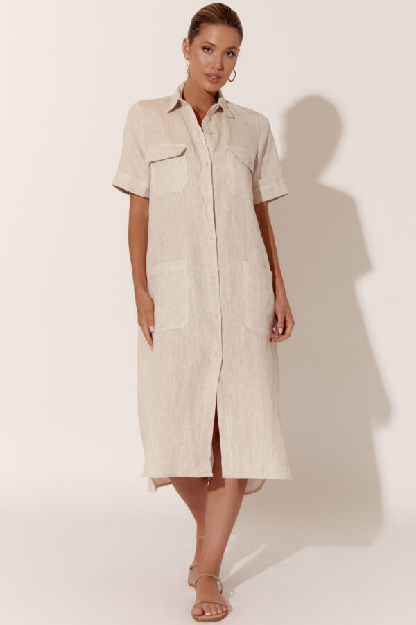 Adorne Petrina Short Sleeve Linen Dress Natural