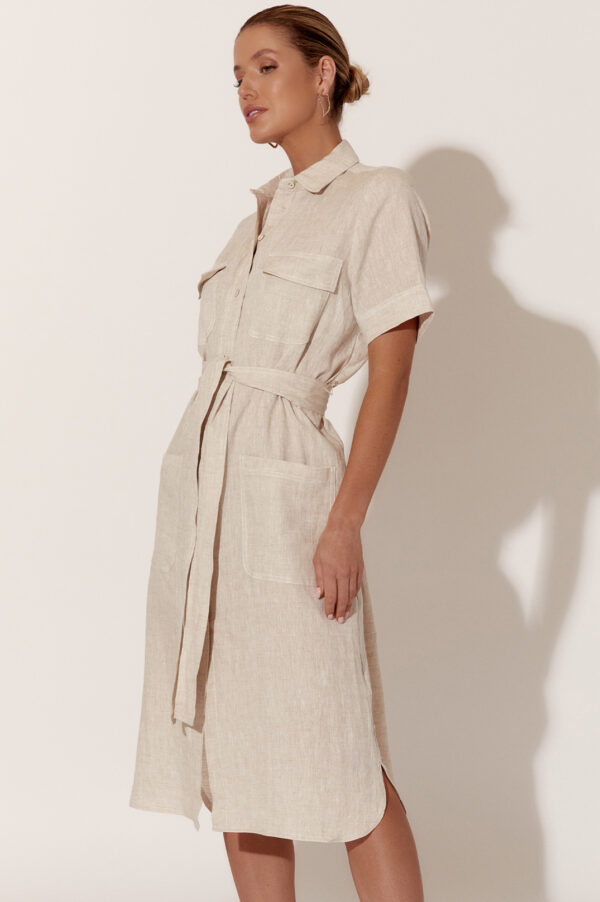 Adorne Petrina Short Sleeve Linen Dress Natural