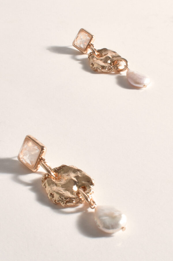 Adorne Stone Metal Pearl Drop Earrings Cream Gold