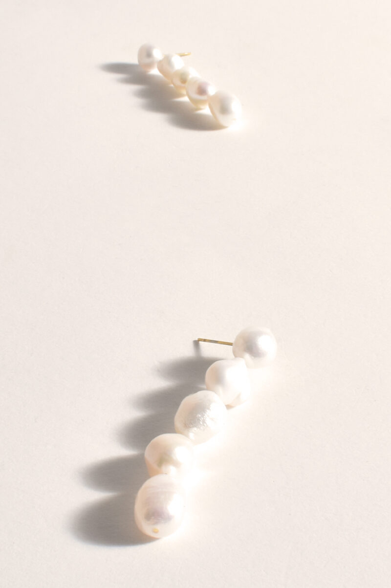 Adorne Five Drop Fresh Water Pearl Earrings Cream Gold