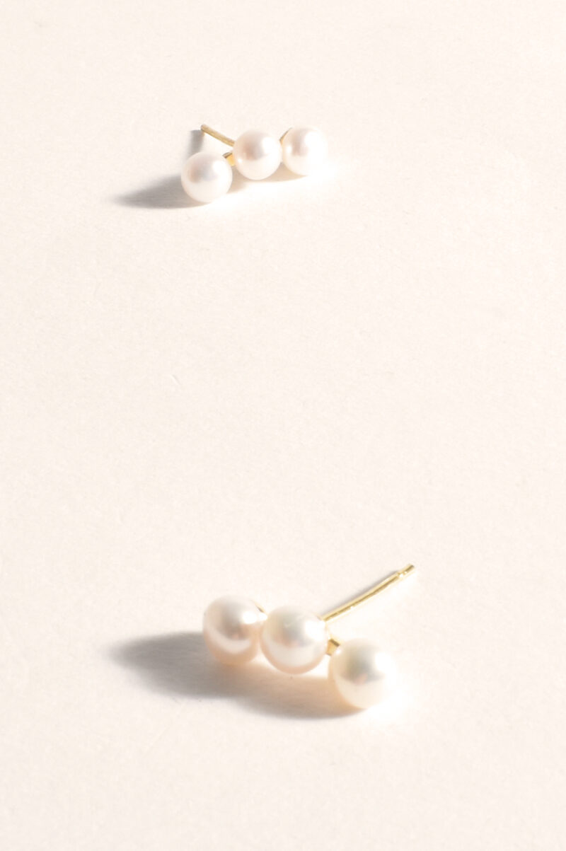 Adorne Simple Pearl Bar Stud Earrings Cream Gold