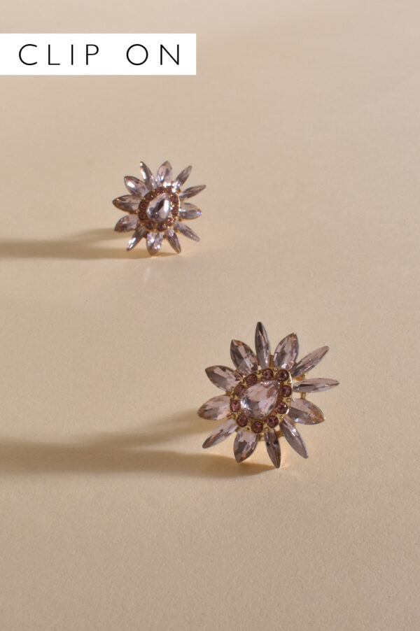 Adorne Spiked Floral Jewel Clip On Earrings Pink Gold