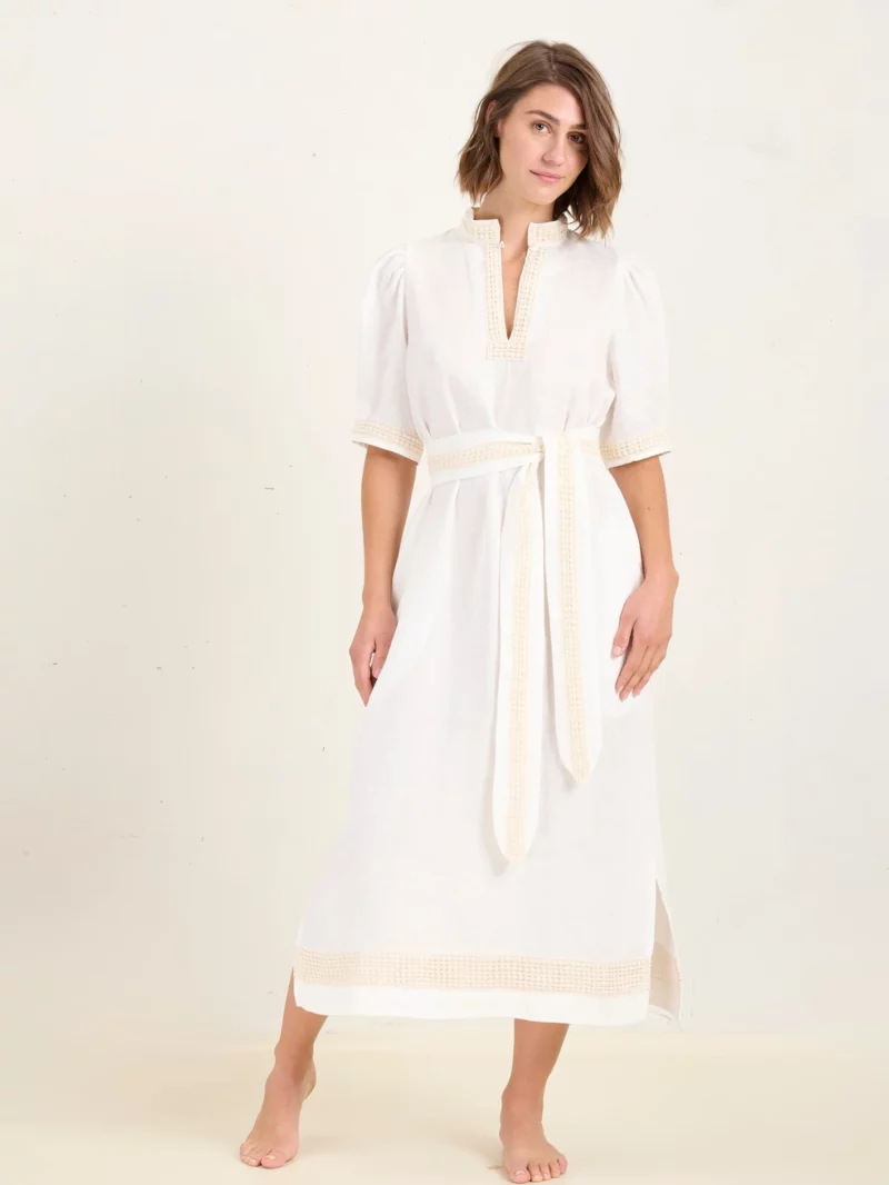 State of Embrace Peek Linen Dress Ivory