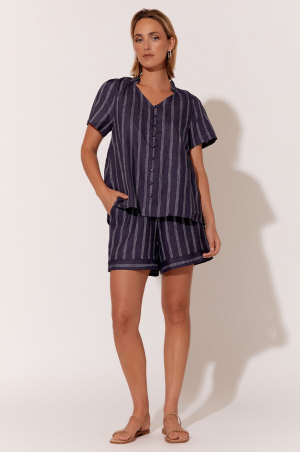 Adorne Gemma Stripe Linen Shorts Navy