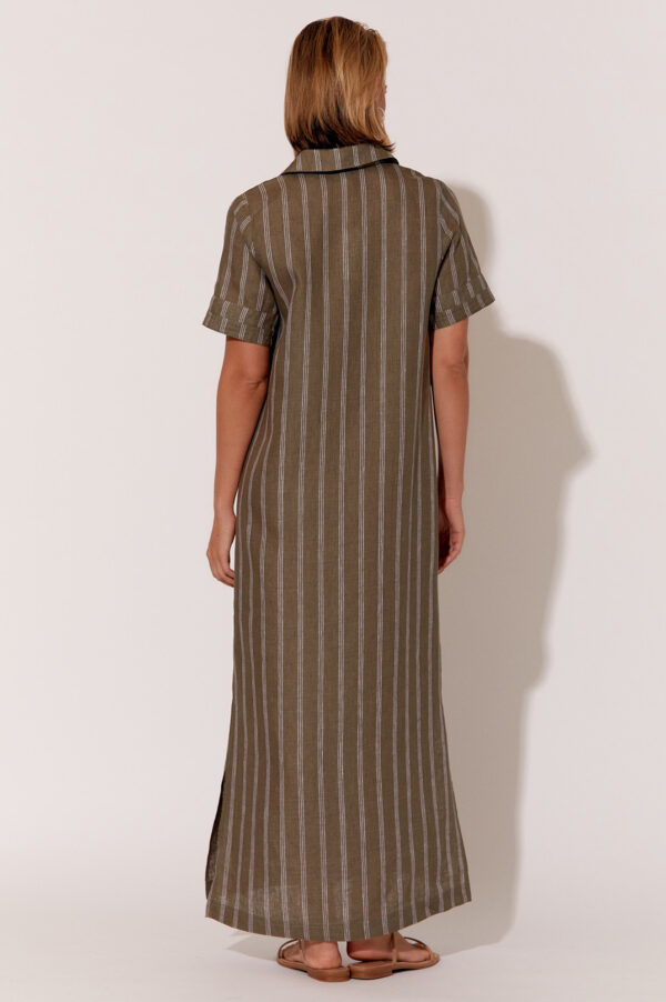 Adorne Melanie Stripe Linen Dress Khaki