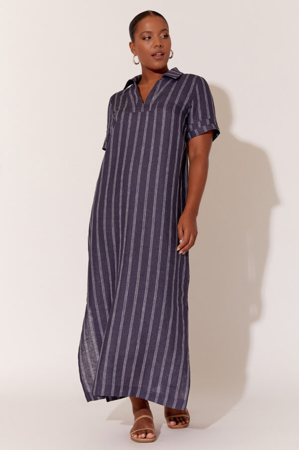 Adorne Melanie Stripe Linen Dress Navy
