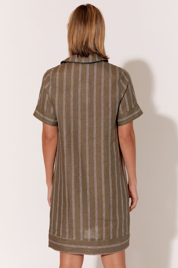Adorne Melanie Stripe Short Linen Dress Khaki