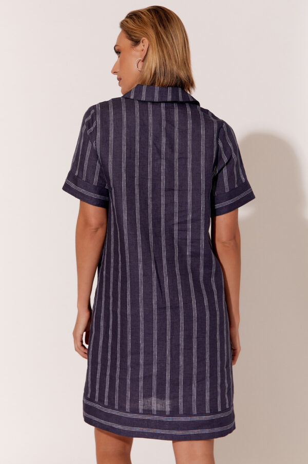 Adorne Melanie Stripe Short Linen Dress Navy