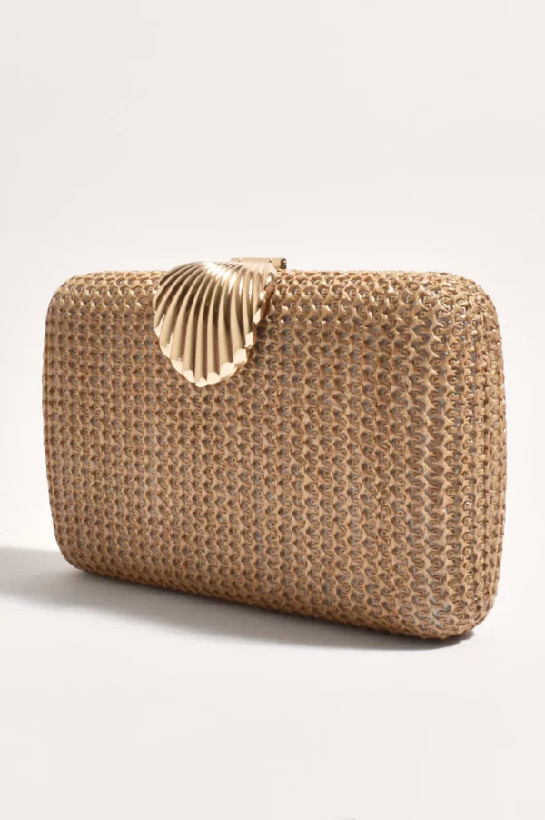 Adorne Livy Shell Clasp Structured Clutch Woven
