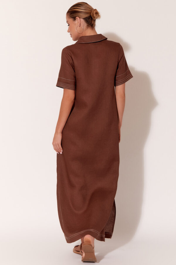 Adorne Melanie Contrast Stitch Linen Dress Chocolate