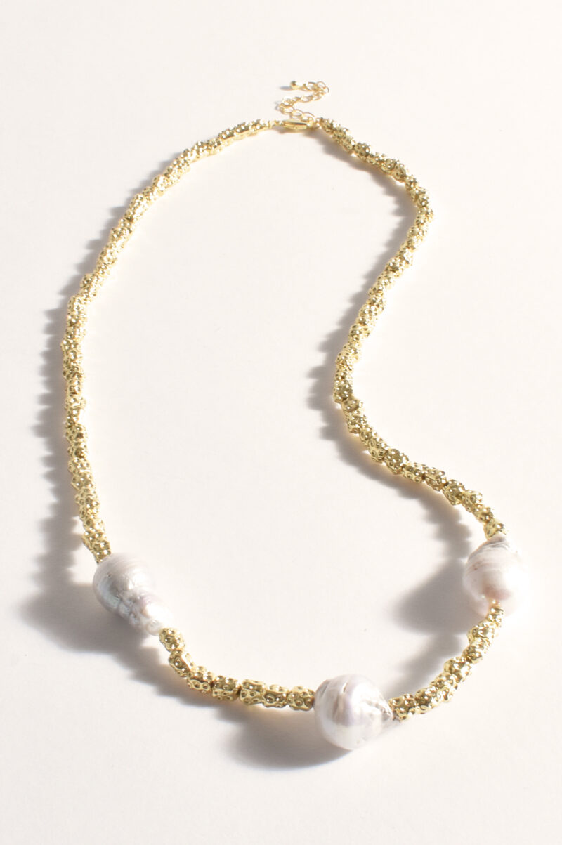 Adorne Baroque Pearl Dotty Gold Necklace - Gold/Cream