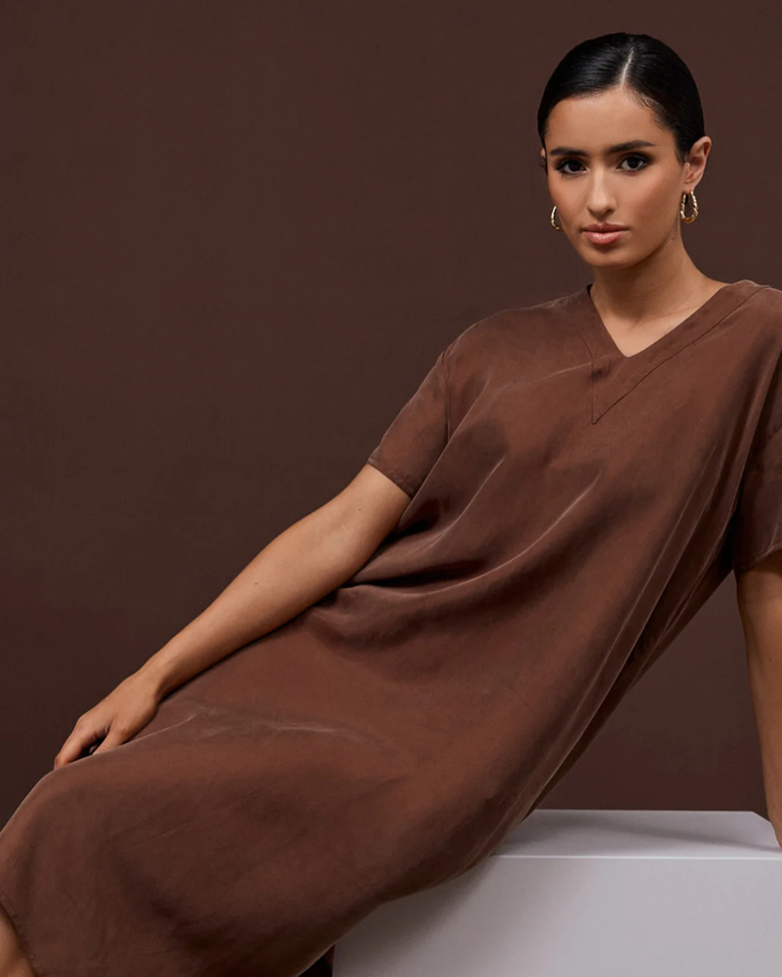 Adorne Georgia V Neck Cupro Dress - 2 colours