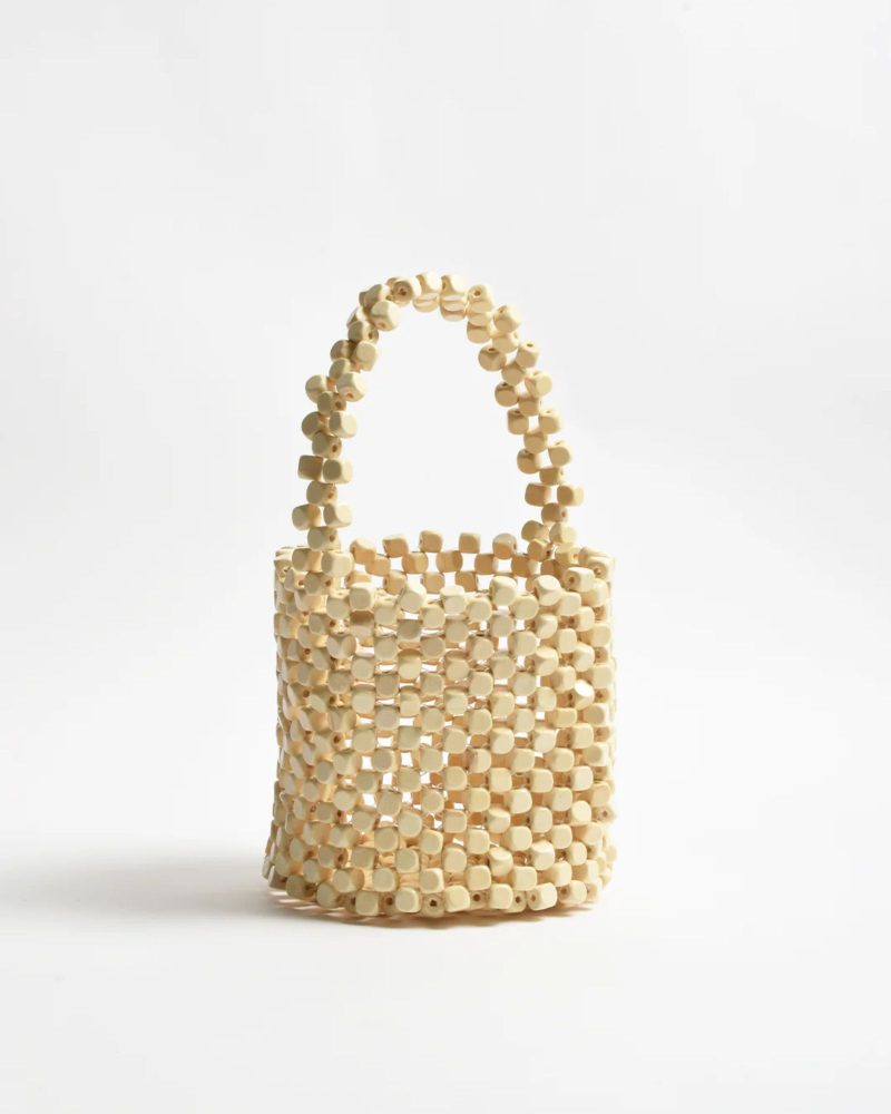 Adorne Cream Beaded mini bucket bag