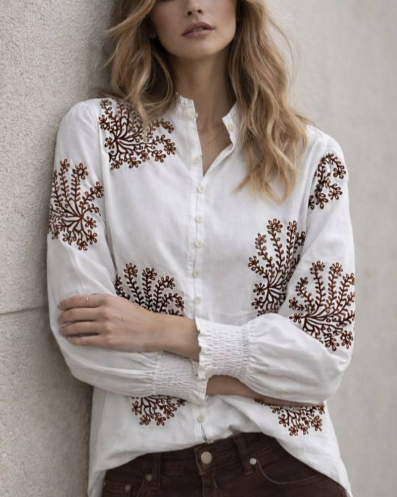 Joop & Gypsy White with Choco Embroidery Top